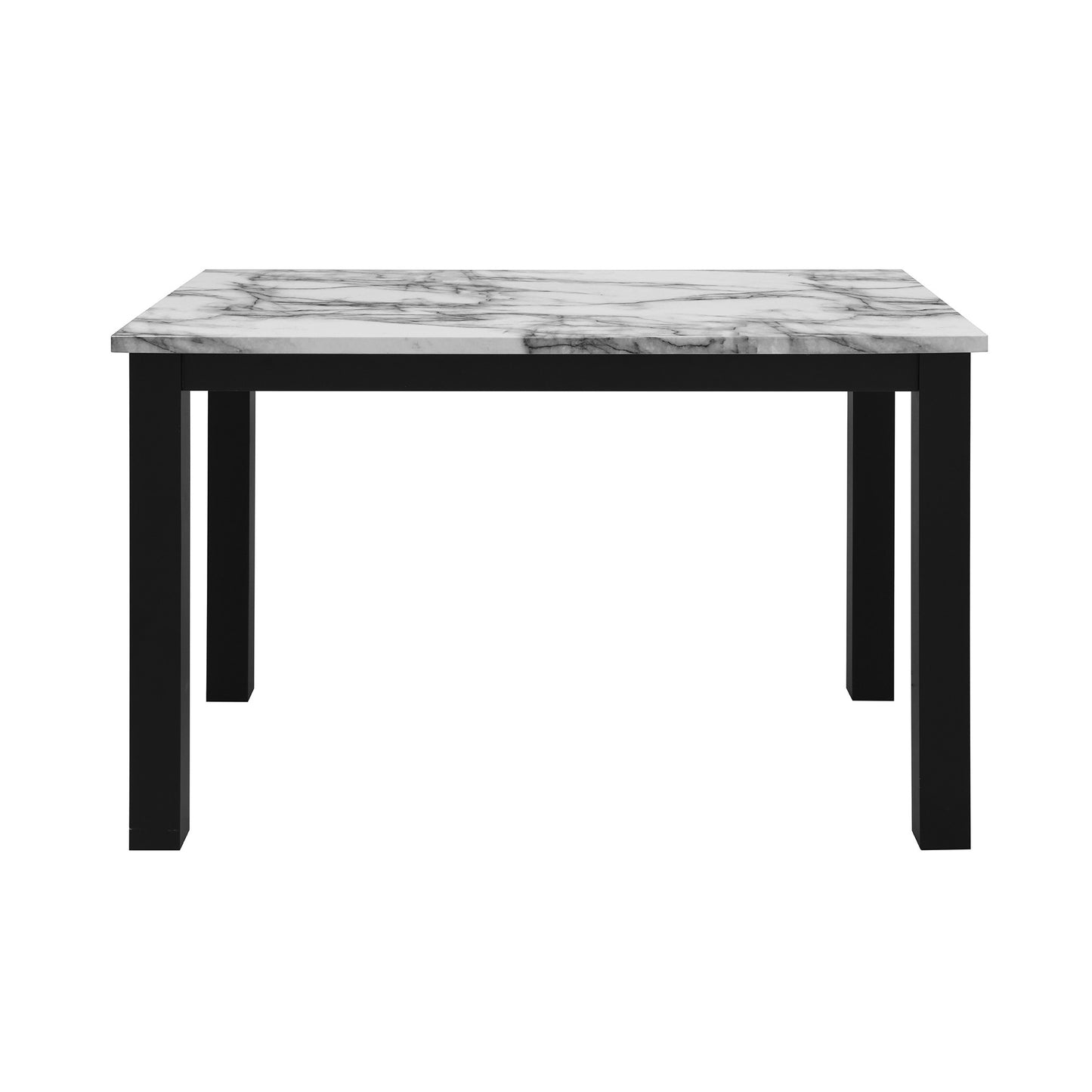 Five Piece White and Black Faux Marble Dining Set with Four Chairs
