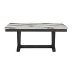 72" White and Black Faux Marble and Wood Trestle Base Dining Table