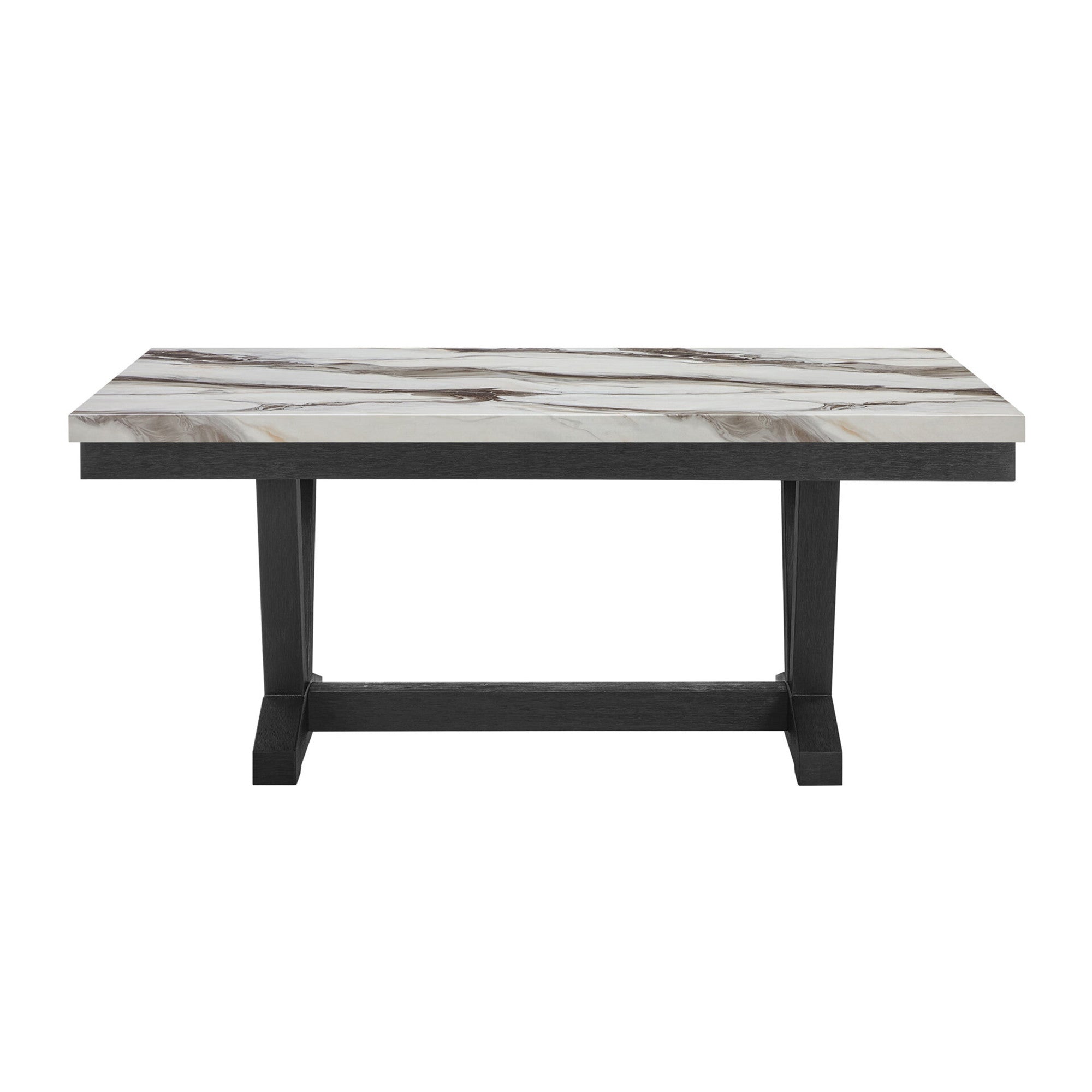 72" White and Black Faux Marble and Wood Trestle Base Dining Table