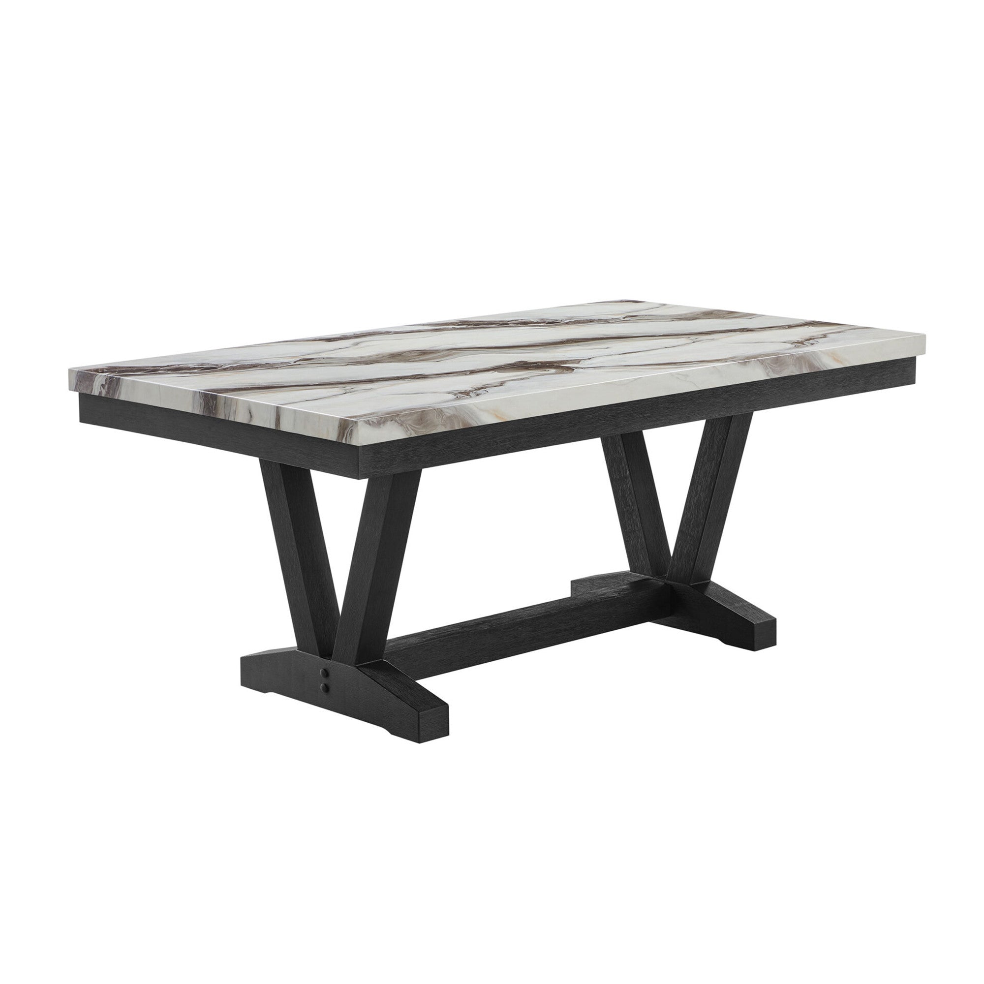 72" White and Black Faux Marble and Wood Trestle Base Dining Table