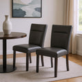 Set of Two Charcoal and Black Faux Leather And Wood Dining Side Chairs