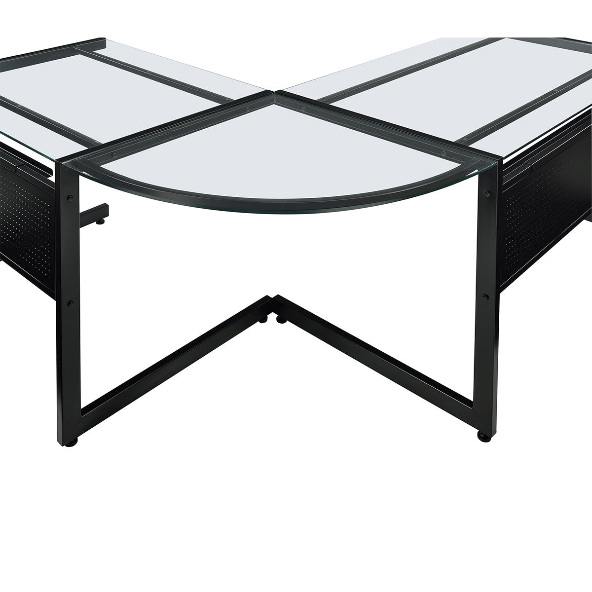 78" Clear and Black Glass and Metal Corner Computer Desk