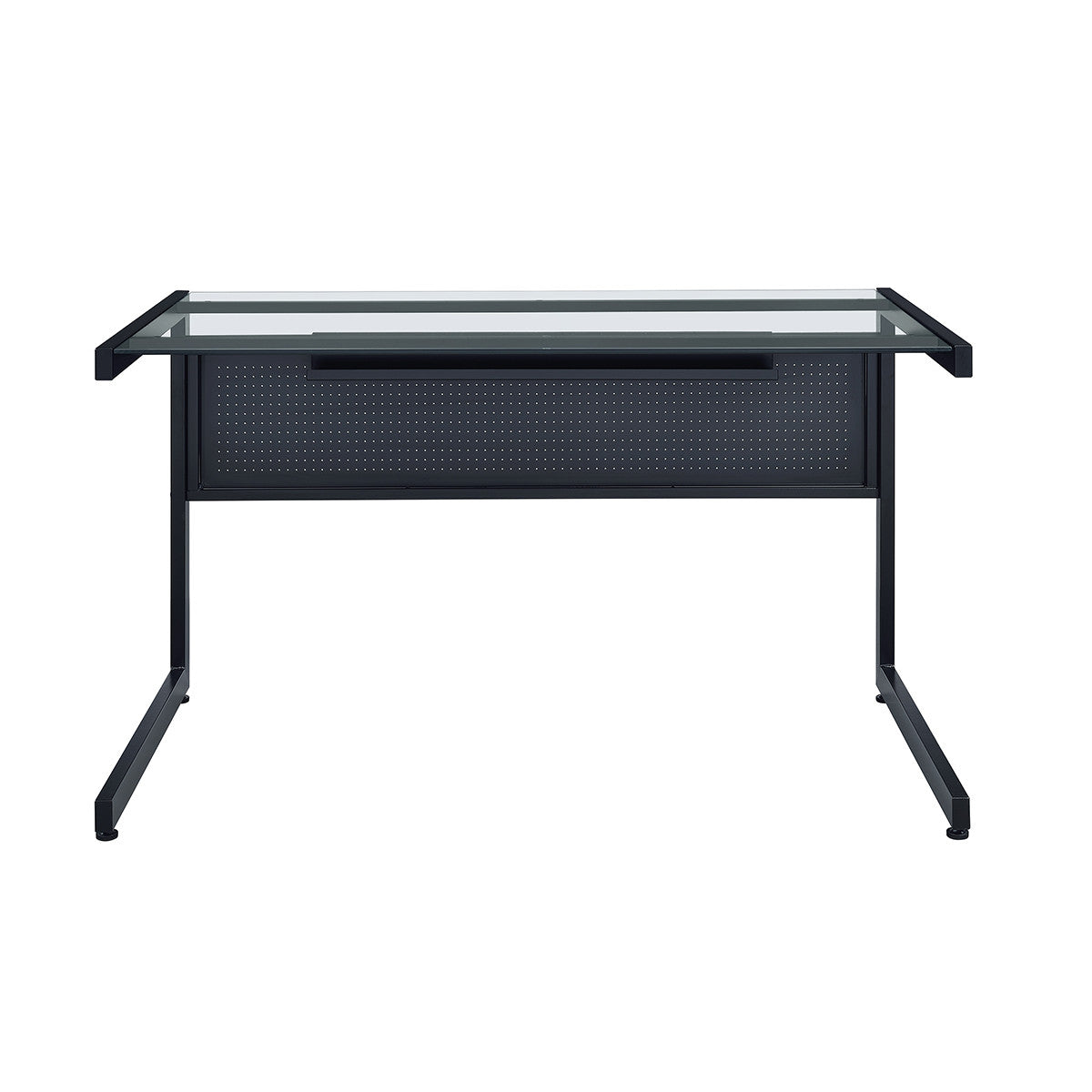 78" Clear and Black Glass and Metal Corner Computer Desk