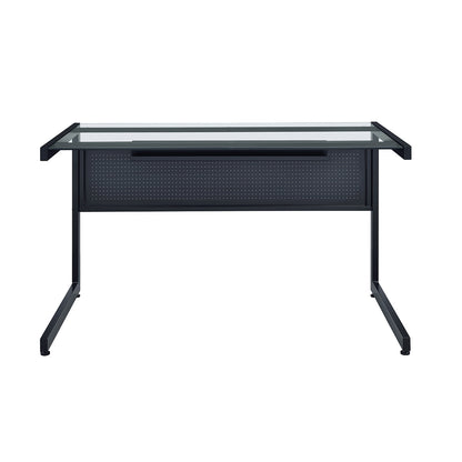 78" Clear and Black Glass and Metal Corner Computer Desk