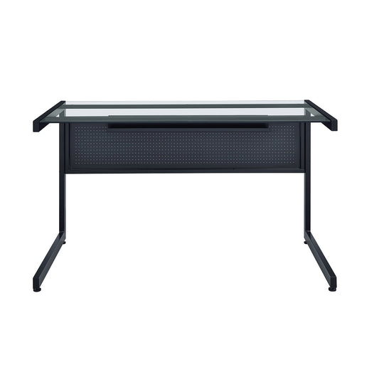 78" Clear and Black Glass and Metal Corner Computer Desk