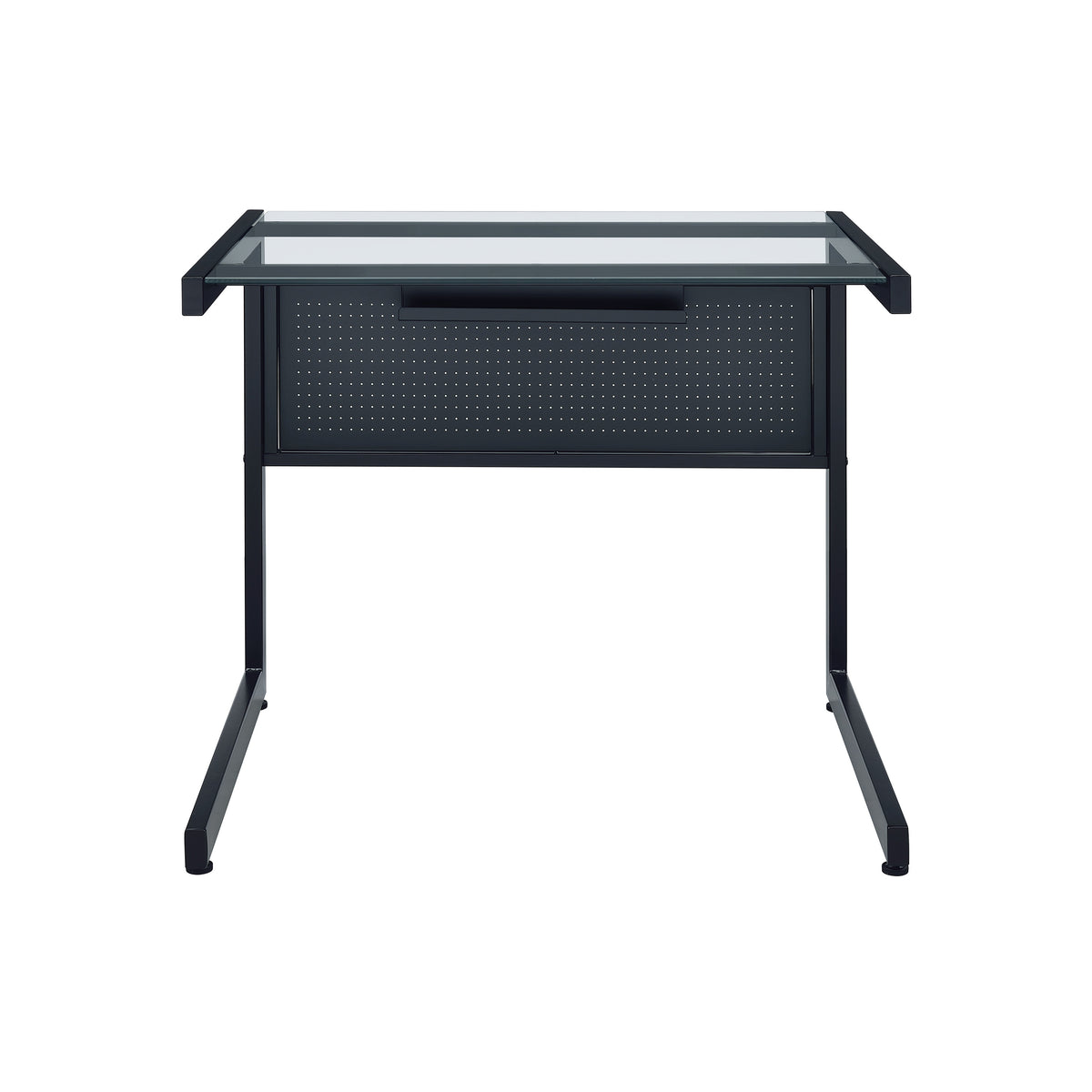 78" Clear and Black Glass and Metal Corner Computer Desk