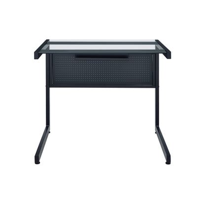 78" Clear and Black Glass and Metal Corner Computer Desk