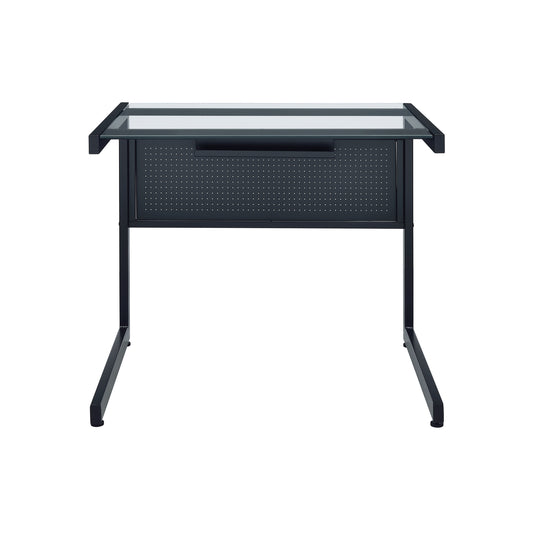78" Clear and Black Glass and Metal Corner Computer Desk