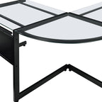 78" Clear and Black Glass and Metal Corner Computer Desk
