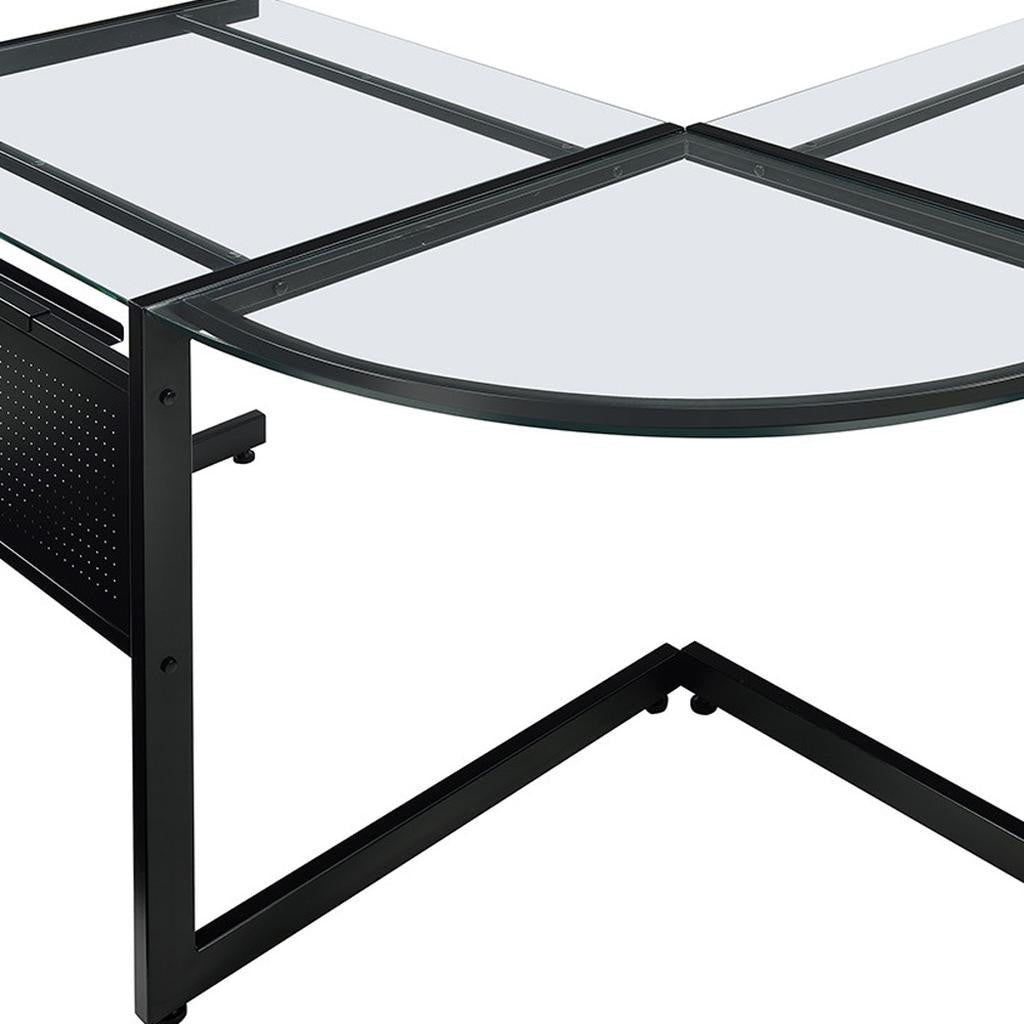 78" Clear and Black Glass and Metal Corner Computer Desk