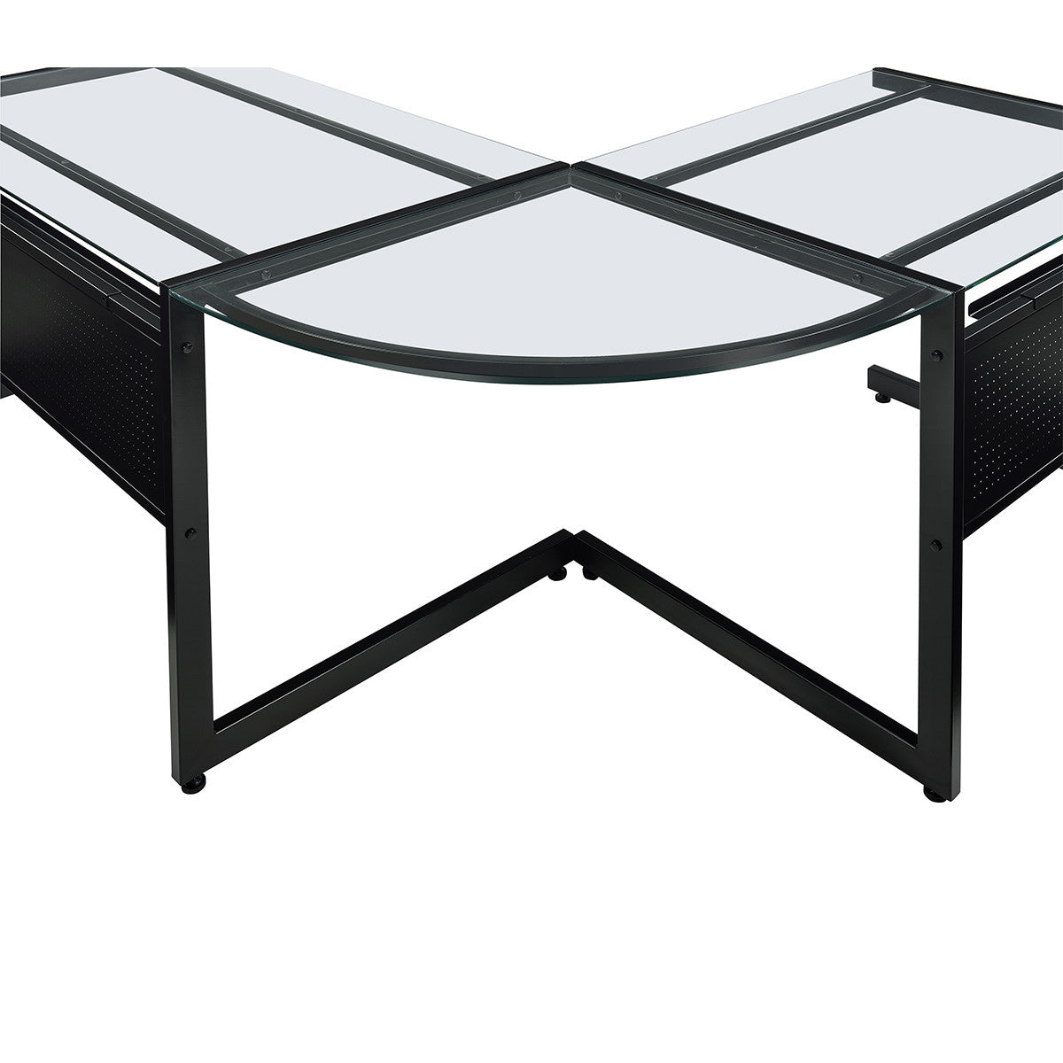 78" Clear and Black Glass and Metal Corner Computer Desk