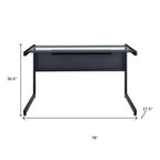78" Clear and Black Glass and Metal Corner Computer Desk