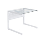 78" Clear and White Glass and Metal Corner Computer Desk