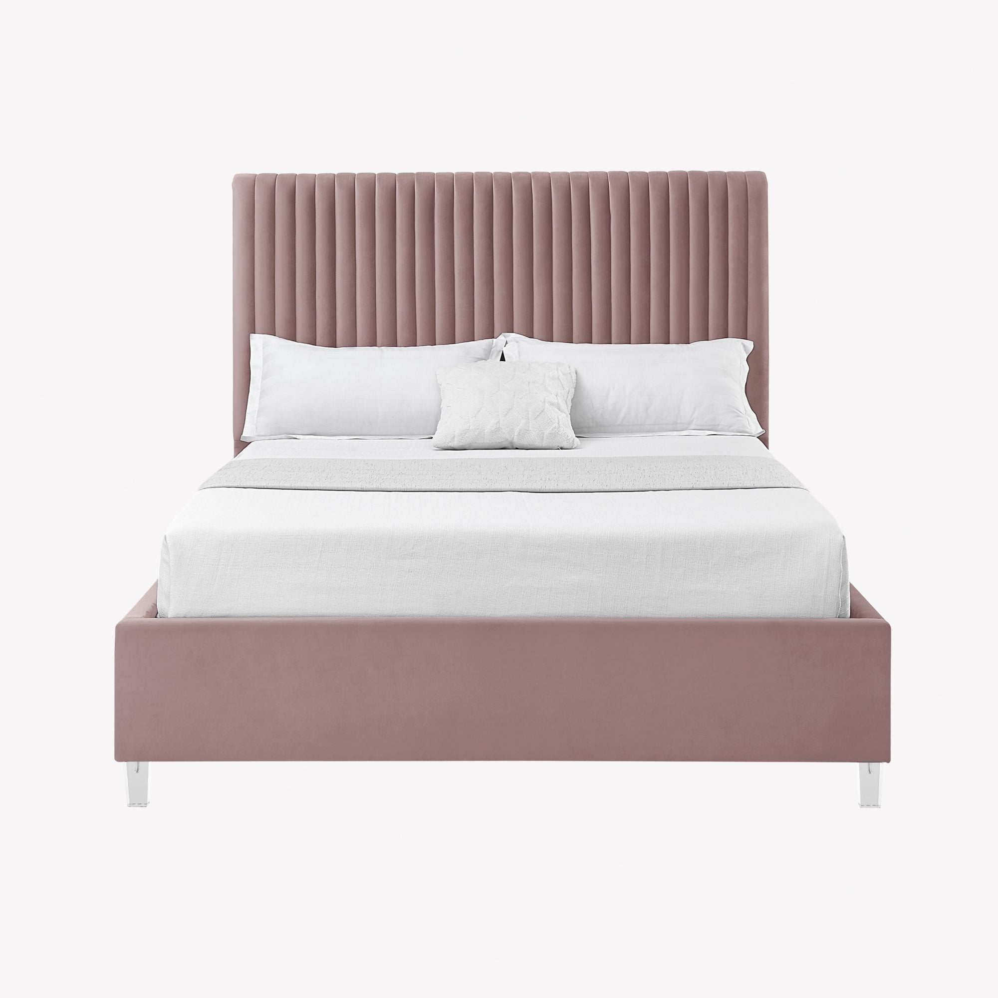 Blush Tufted Velvet Upholstered Queen Bed Frame