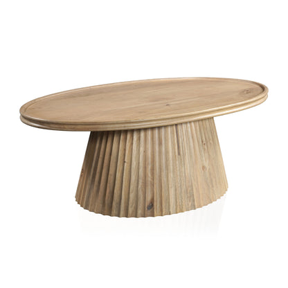 48" Light Brown Solid Wood Oval Pedestal Coffee Table