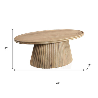 48" Light Brown Solid Wood Oval Pedestal Coffee Table