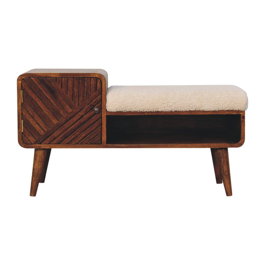 35" Chestnut and Cream Solid Wood Coffee Table With Shelf
