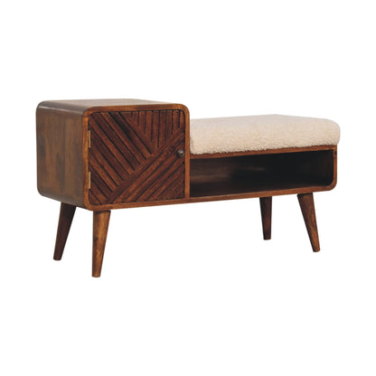 35" Chestnut and Cream Solid Wood Coffee Table With Shelf