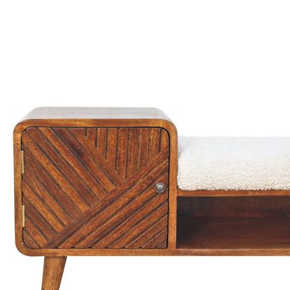 35" Chestnut and Cream Solid Wood Coffee Table With Shelf