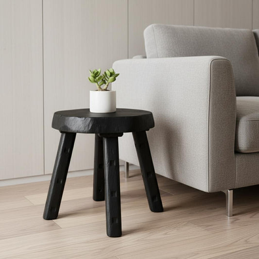 19" Black Solid Wood Round End Table