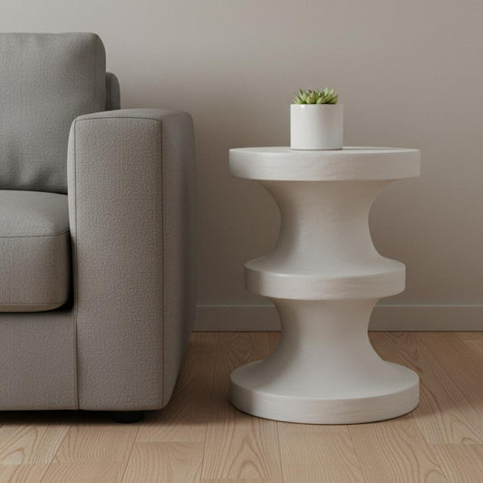 22" White Wood Round End Table