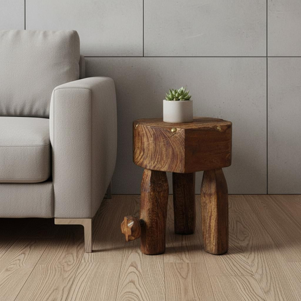 18" Brown Solid Wood Round End Table