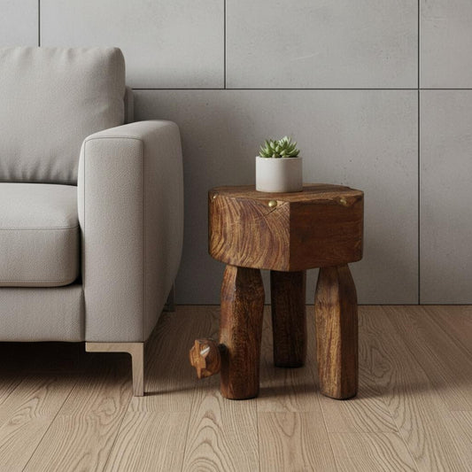 18" Brown Solid Wood Round End Table