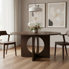60" Brown Wood Pedestal Base Round Top Dining Table