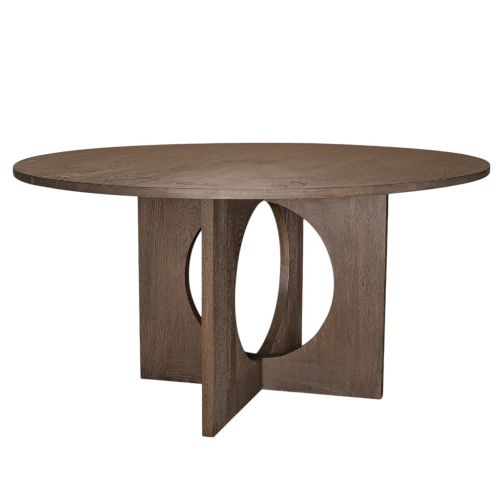 60" Brown Wood Pedestal Base Round Top Dining Table