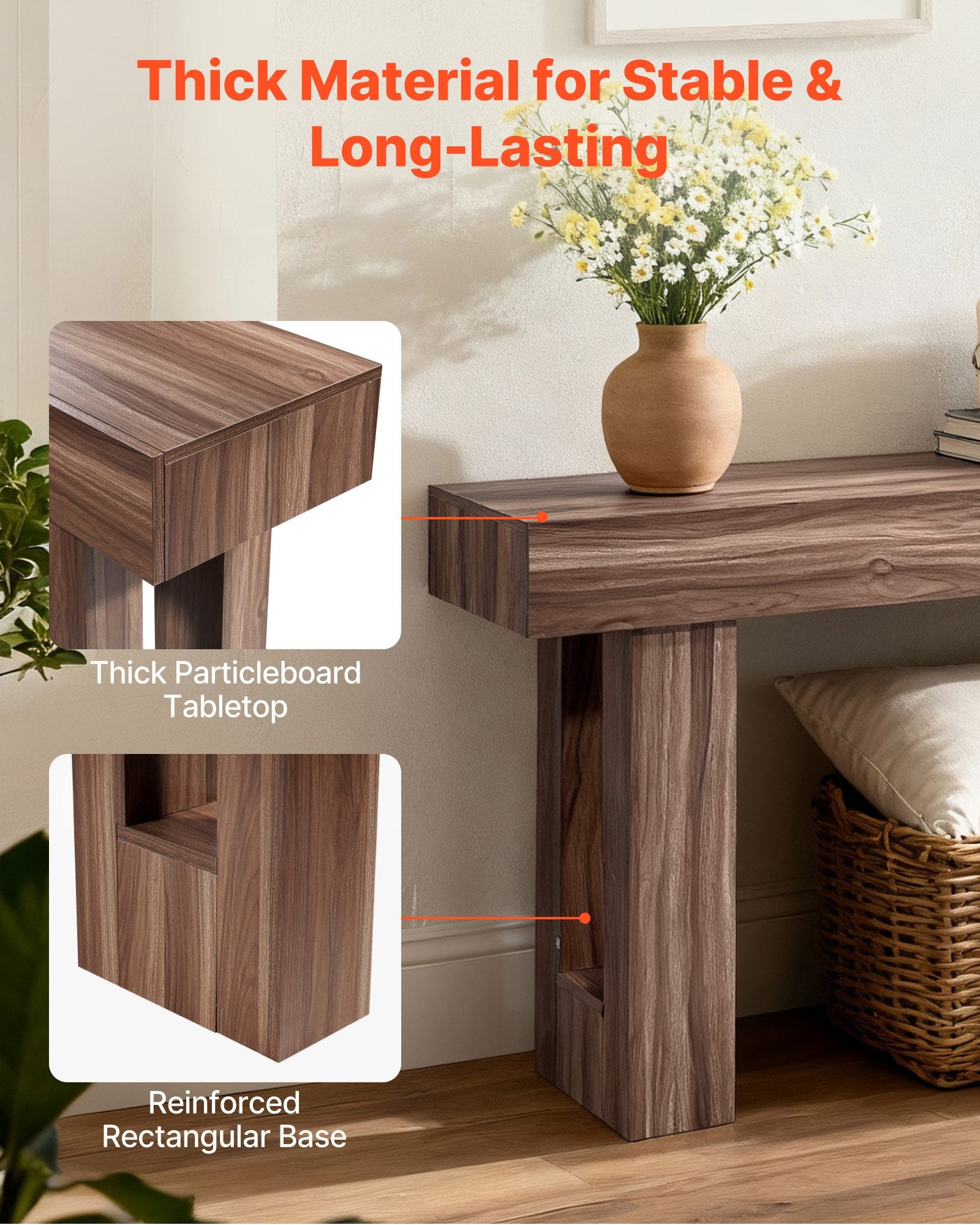 63 In Console Table, Farmhouse Desk Behind The Couch, Wooden Rectangle Entrance Desk, Narrow Long Sofa Table Accent Stand For Hallway, Bedroom, Living Room, Foyer, Easy Assembly, Brown