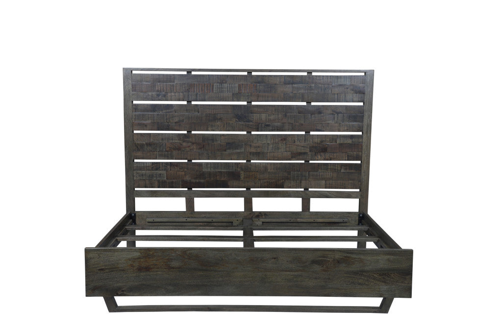 Dark Brown Slat Back Solid Wood King Bed Frame