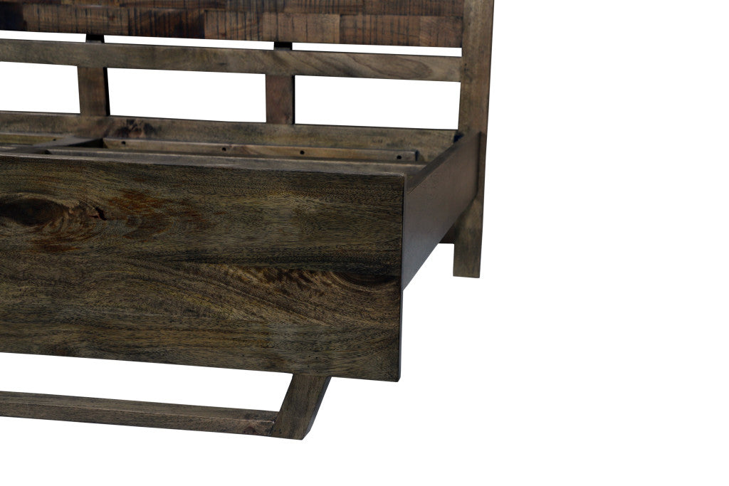 Dark Brown Slat Back Solid Wood King Bed Frame