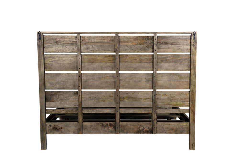 Dark Brown Slat Back Solid Wood King Bed Frame