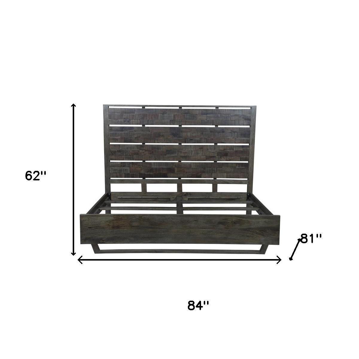 Dark Brown Slat Back Solid Wood King Bed Frame