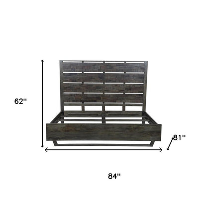 Dark Brown Slat Back Solid Wood King Bed Frame