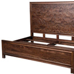 Brown Carved Abstract Solid Wood King Bed Frame
