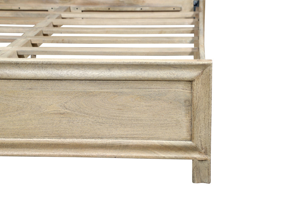 Gray Carved Abstract Solid Wood King Bed Frame