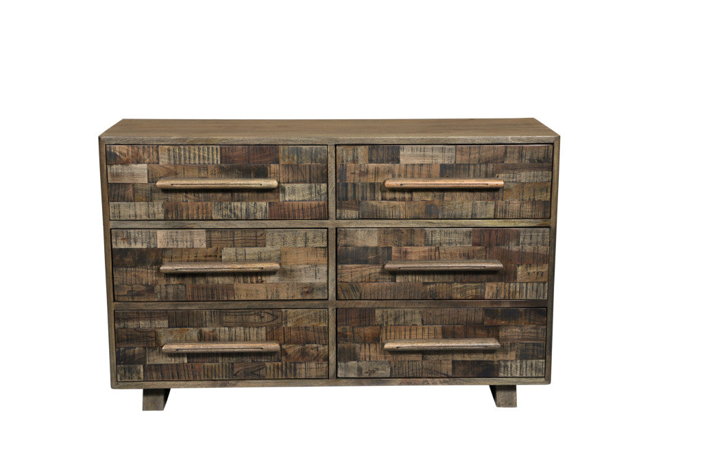 57" Brown Solid Wood Six Drawer Dresser