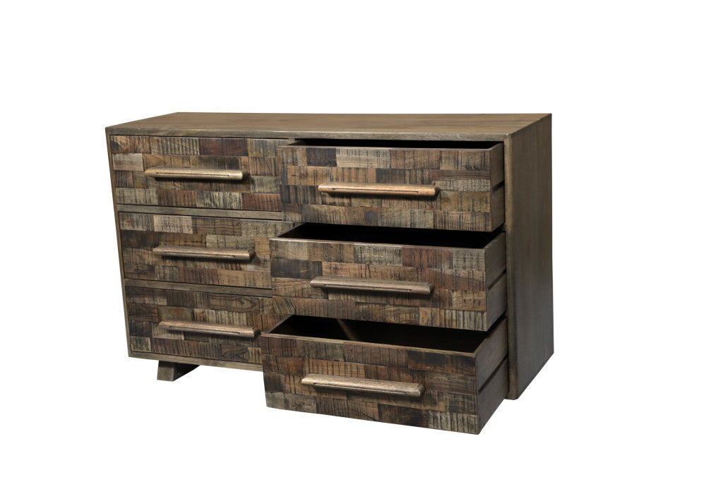 57" Brown Solid Wood Six Drawer Dresser