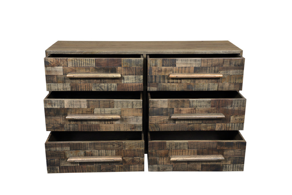 57" Brown Solid Wood Six Drawer Dresser