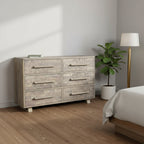 57" Gray Solid Wood Six Drawer Dresser