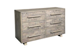 57" Gray Solid Wood Six Drawer Dresser