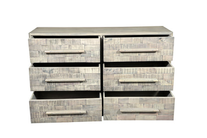 57" Gray Solid Wood Six Drawer Dresser