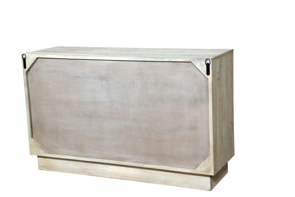 57" Gray Carved Geometric Solid Wood Six Drawer Dresser