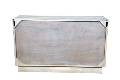 57" Gray Carved Geometric Solid Wood Six Drawer Dresser