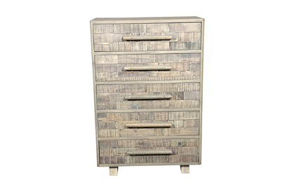 35" Gray Carved Geometric Solid Wood Five Drawer Dresser