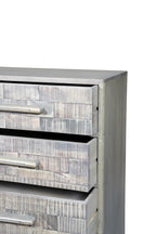 35" Gray Carved Geometric Solid Wood Five Drawer Dresser