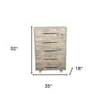 35" Gray Carved Geometric Solid Wood Five Drawer Dresser