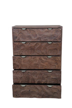 35" Brown Carved Abstract Solid Wood Five Drawer Dresser