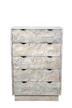 35" Gray Carved Abstract Solid Wood Five Drawer Dresser
